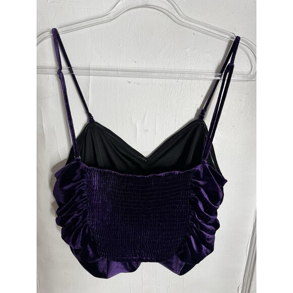 Zara Purple Crop Velvet Bling Button Top XL GOTH Punk Sexy Stretch Victorian - Picture 2 of 9